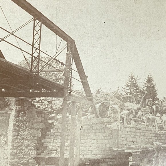 c1900 Cabinet Card Photo Men Building a Bridge Sepia - Picture 5 of 9